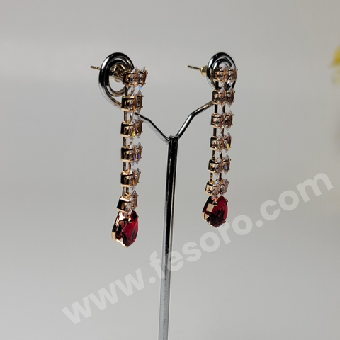 Golden Earrings with Ruby Style studs