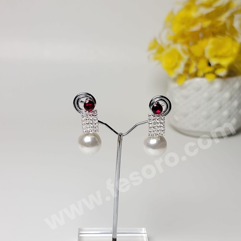 Pearl earrings design with ruby stone design Silver color