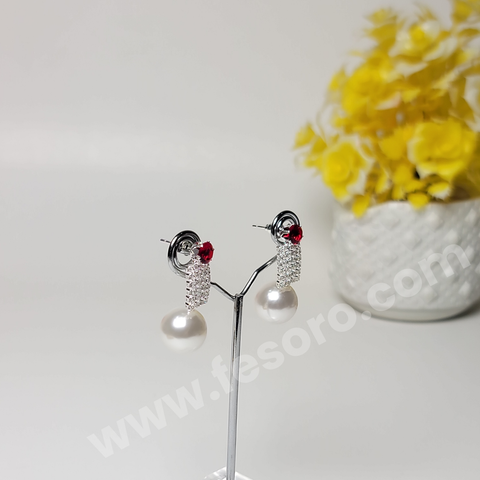Pearl earrings design with ruby stone design Silver color