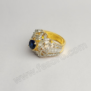 Tri-lined sapphire blue diamond zircon 24 carat gold polish ring
