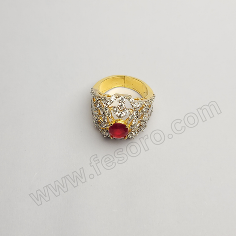 Red sapphire and diamond Zircon cluster ring