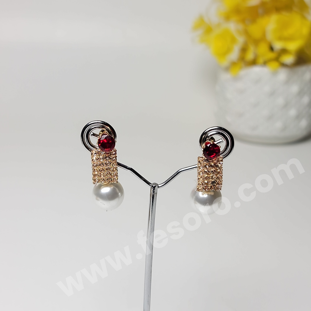 Pearl earrings design with ruby stone design Golden Color