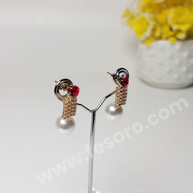 Pearl earrings design with ruby stone design Golden Color