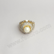 Tri-lined pearl and diamond zircon 24 carat gold polish ring