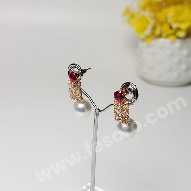 Pearl earrings design with ruby stone design Golden Color