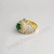 Tri-lined emerald green diamond zircon 24 carat gold polish ring
