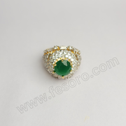 Tri-lined emerald green diamond zircon 24 carat gold polish ring