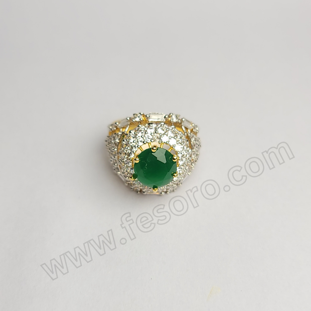 Tri-lined emerald green diamond zircon 24 carat gold polish ring