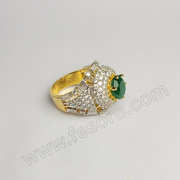 Tri-lined emerald green diamond zircon 24 carat gold polish ring