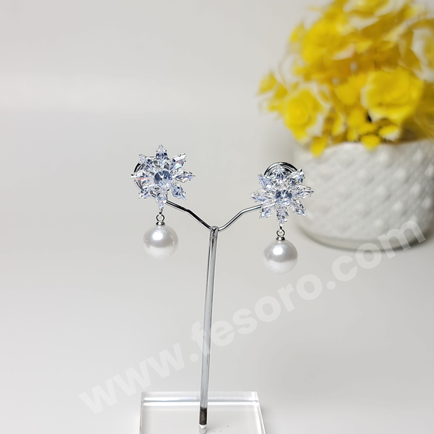 Pearl earrings Crystal Blue stone Star style