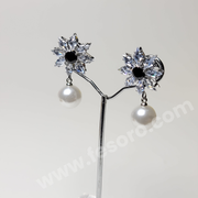 Pearl earrings Crystal Black stone Star style