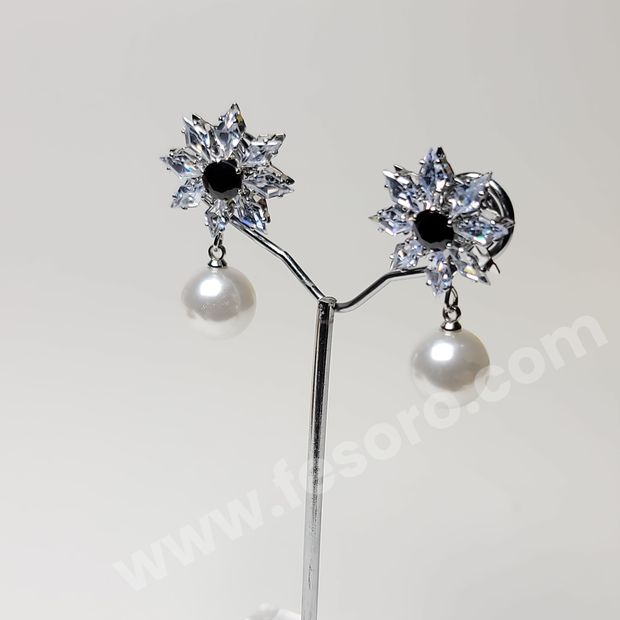 Pearl earrings Crystal Black stone Star style