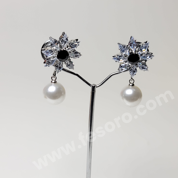 Pearl earrings Crystal Black stone Star style