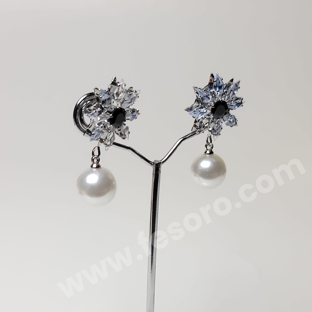 Pearl earrings Crystal Black stone Star style