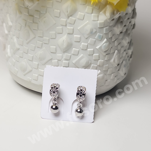 Silver earrings with silver Studs Black zircon