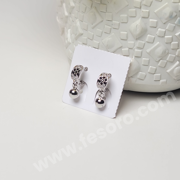 Silver earrings with silver Studs Black zircon