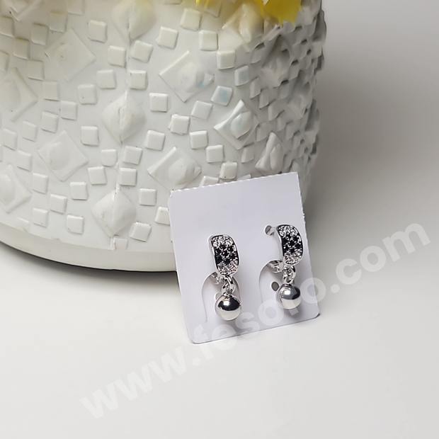 Silver earrings with silver Studs Black zircon