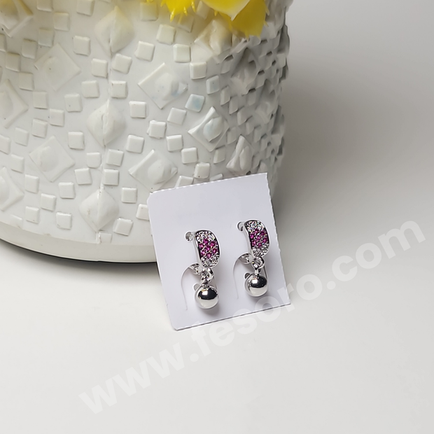 Silver earrings with silver Studs Pink zircon