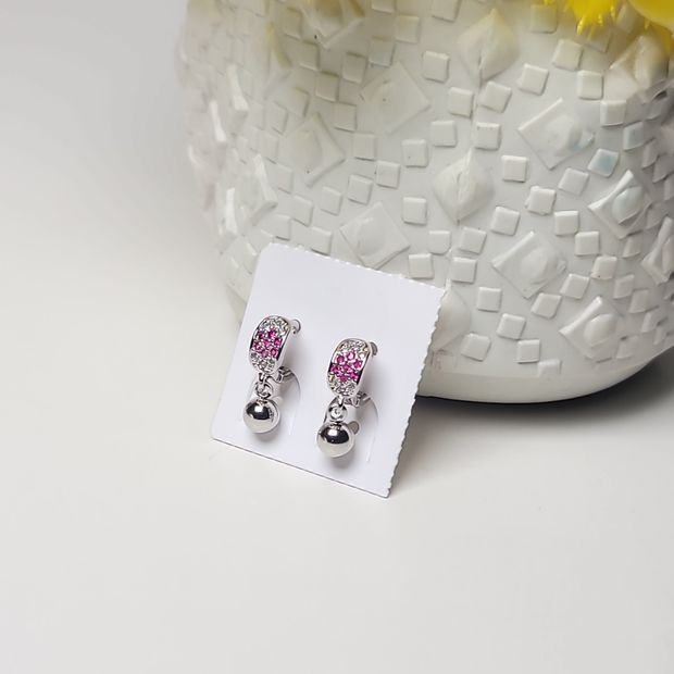 Silver earrings with silver Studs Pink zircon