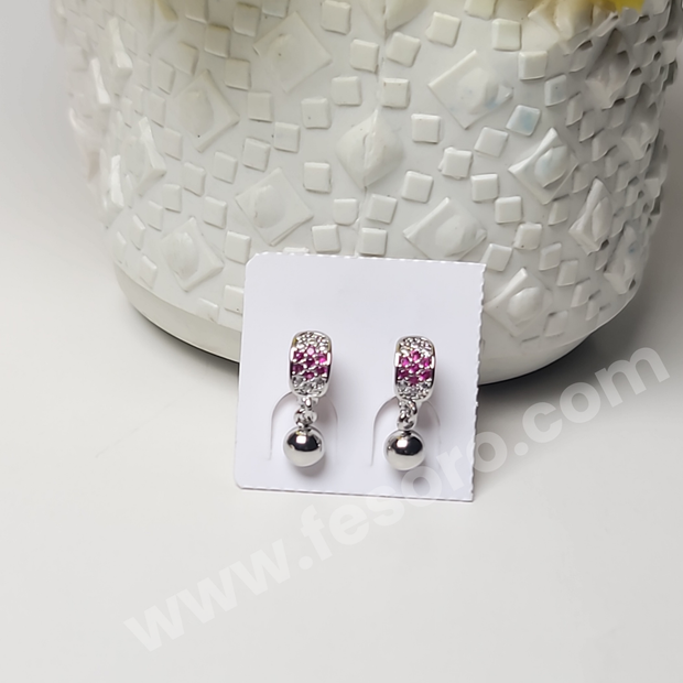 Silver earrings with silver Studs Pink zircon