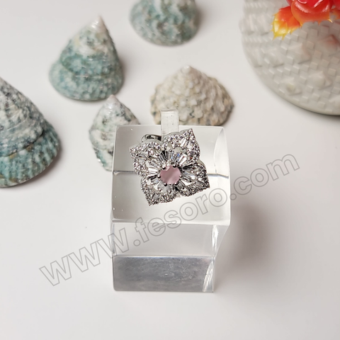 One carat Transparent Pink Zircon Silver Shining Ring
