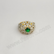 Tri-lined Emerald diamond zircon 24 carat gold polish ring