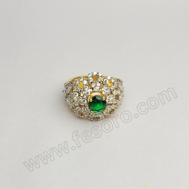 Tri-lined Emerald diamond zircon 24 carat gold polish ring