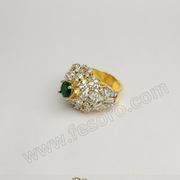 Tri-lined Emerald diamond zircon 24 carat gold polish ring