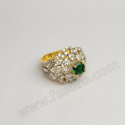 Tri-lined Emerald diamond zircon 24 carat gold polish ring