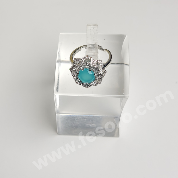 Turquoise Flower Ring in Silver Color