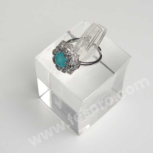 Turquoise Flower Ring in Silver Color