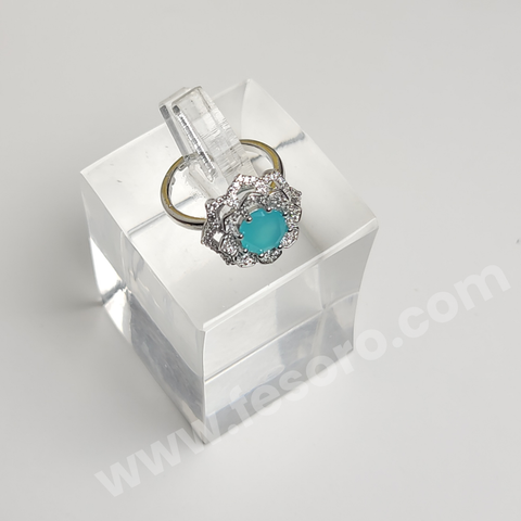 Turquoise Flower Ring in Silver Color