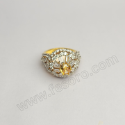 Tri-lined champagne diamond zircon 24 carat gold polish ring