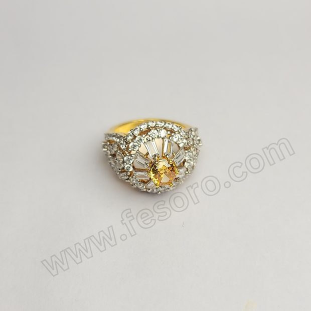 Tri-lined champagne diamond zircon 24 carat gold polish ring