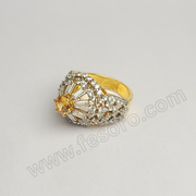 Tri-lined champagne diamond zircon 24 carat gold polish ring