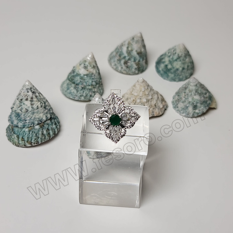 One carat Dark Green Zircon Silver Shining ring