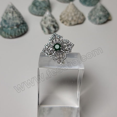 One carat Dark Green Zircon Silver Shining ring