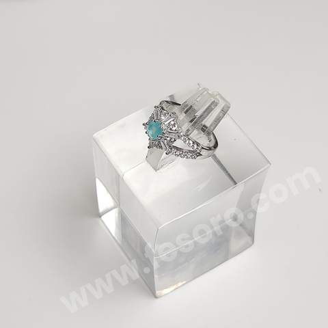 Turquoise color Ring with both sides AD silver color