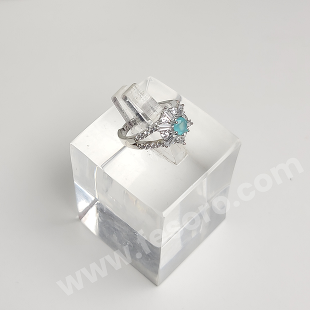Turquoise color Ring with both sides AD silver color